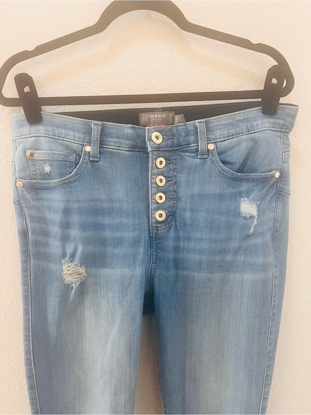 Torrid Light Blue Skinny Jeans with Button-Fly - Picture 2 of 5